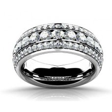 3.00 Ct Ladies Three Row Round Cut Diamond Wedding Band Ring